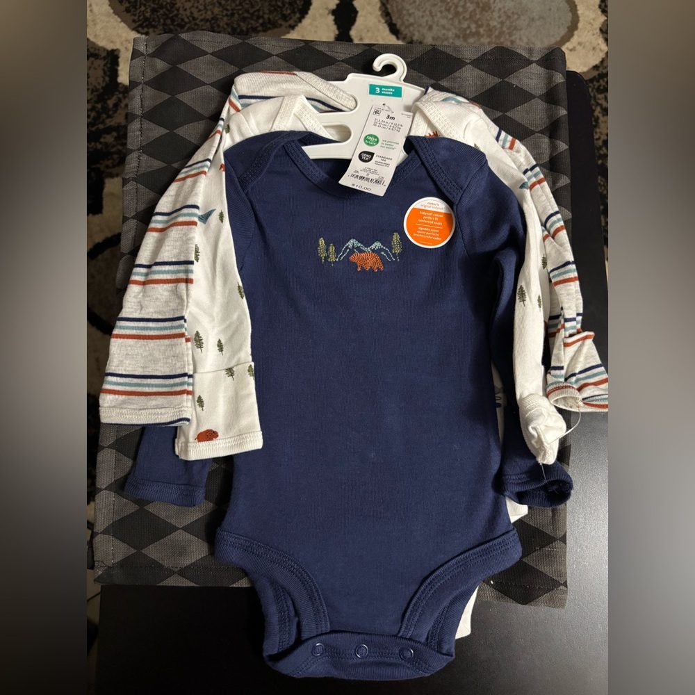 Carter's Blue and White Baby Bodysuit Set (3months)
